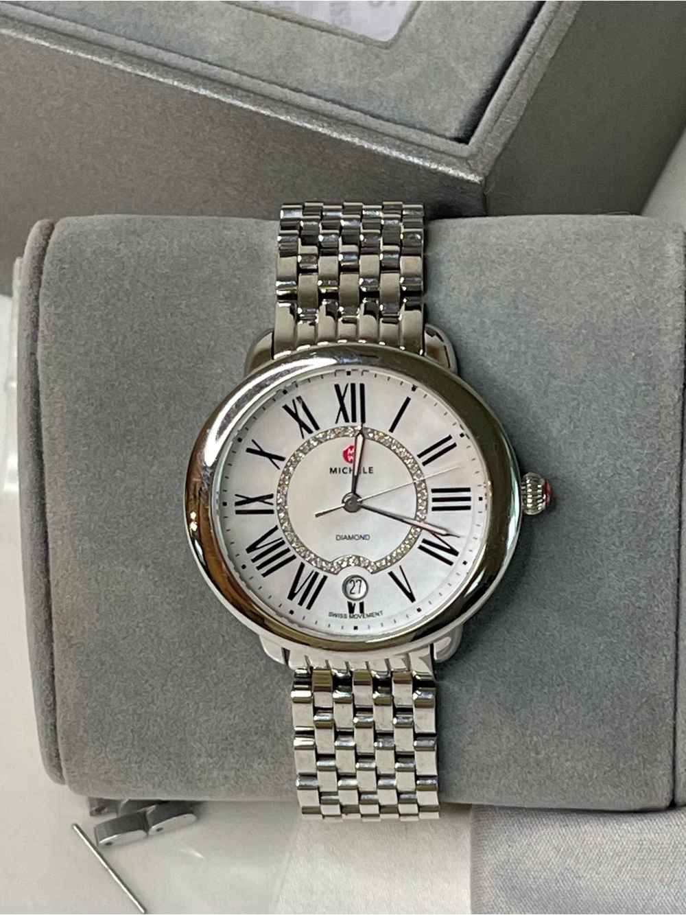 Michele Serein Diamond & Mother Of Pearl Dial Steel Women’s Watch MW21B00A0963